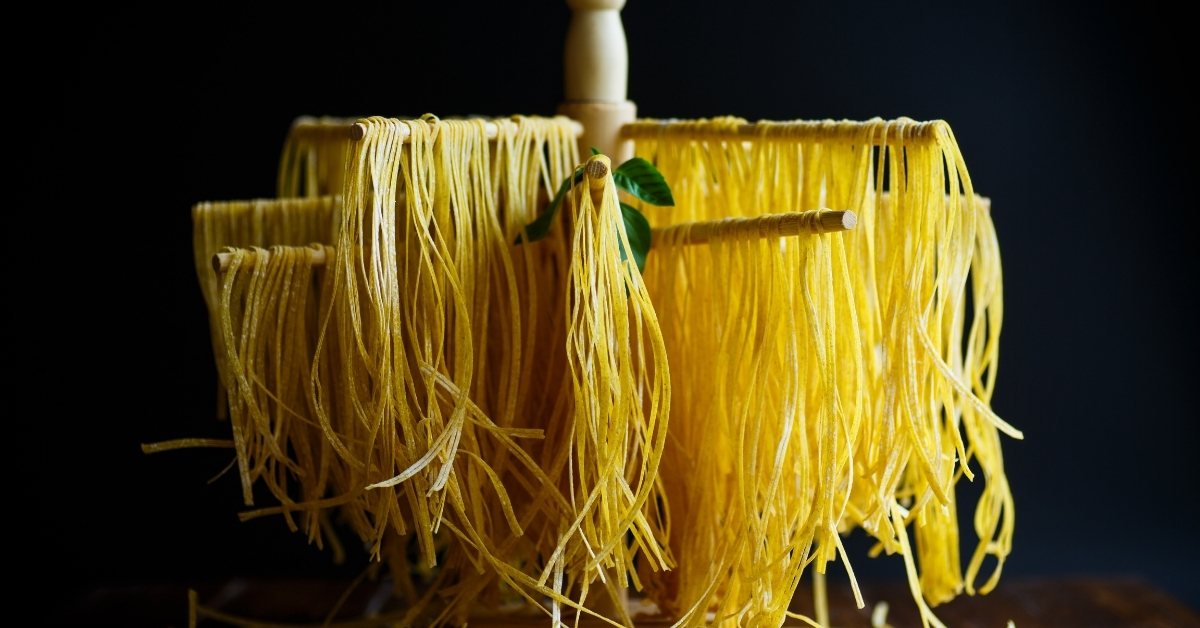 Letting homemade egg noodles air dry.