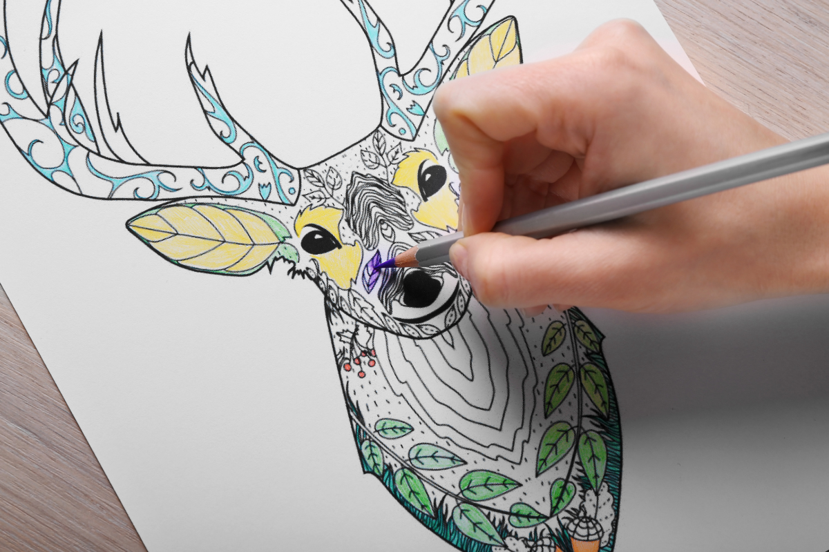 Coloring is a relaxing activity for the young and the old.