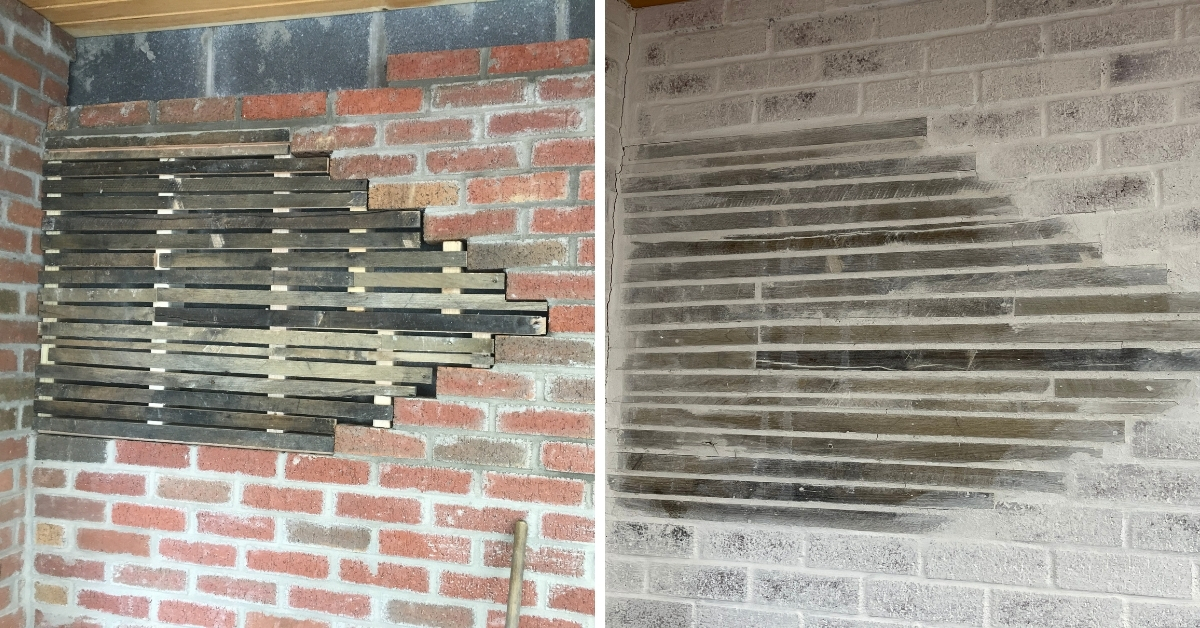 How to Create Faux Lathing Stips on a Brick Wall Before Whitewashing Brick