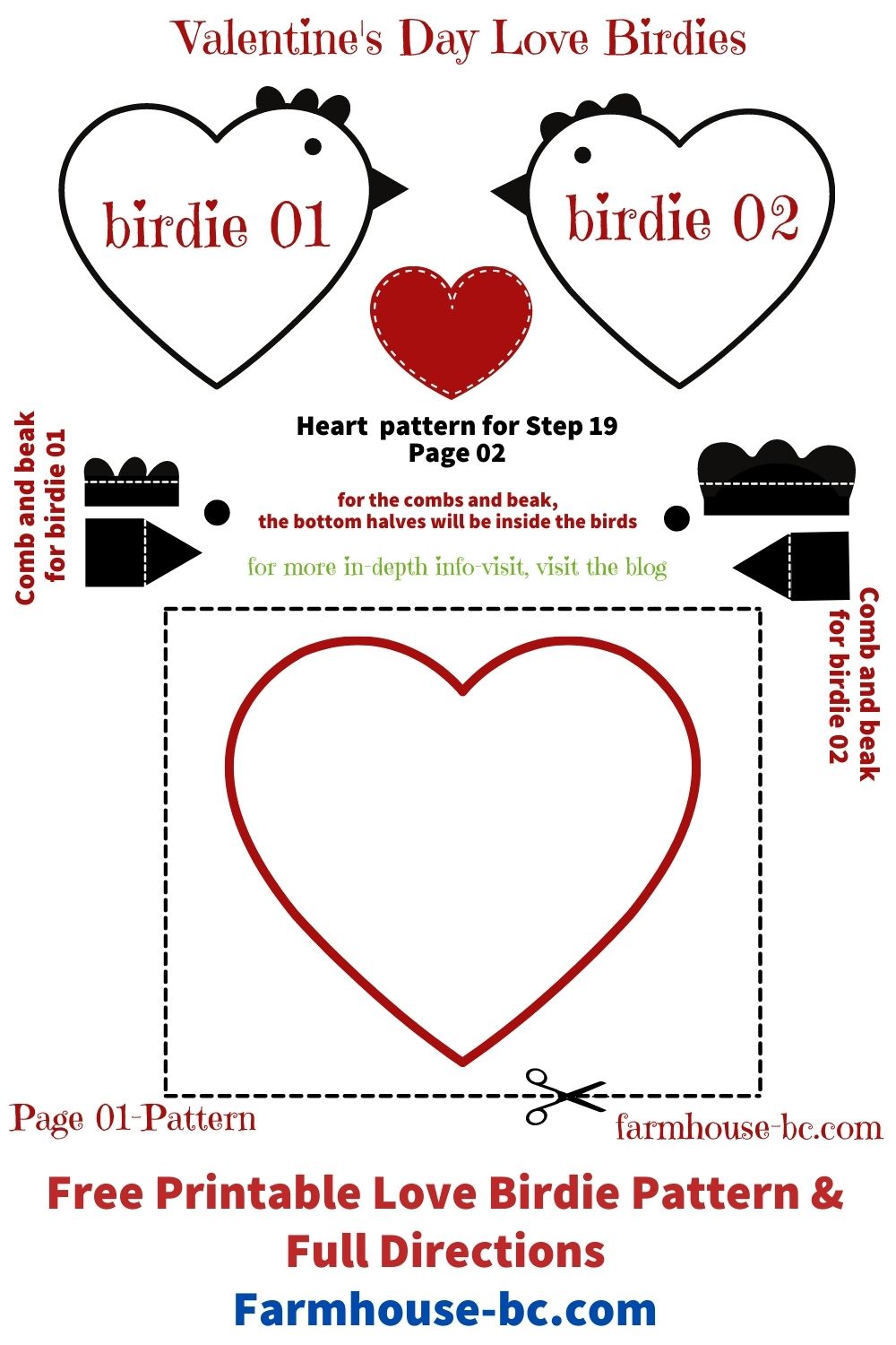Free Love Bird Craft Pattern for Valentine's Day or all-year-round.