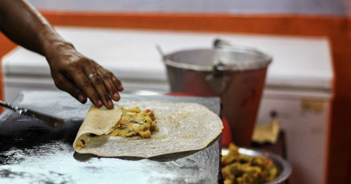 Dosa is made by using a frying pan