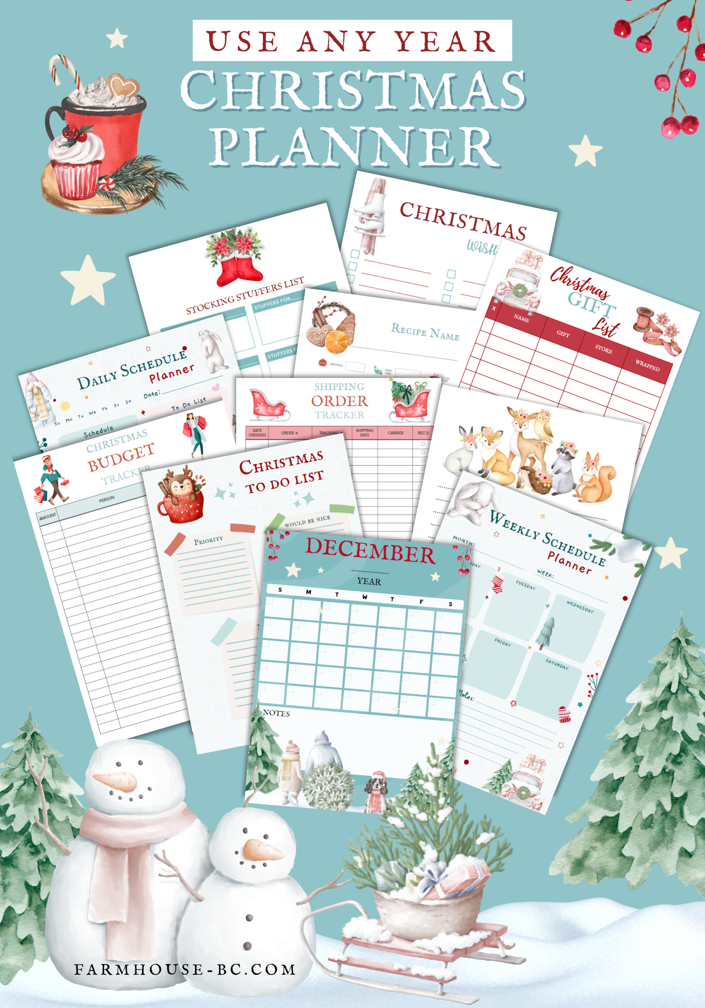 Easy to use perpetual Christmas Planner for any year.