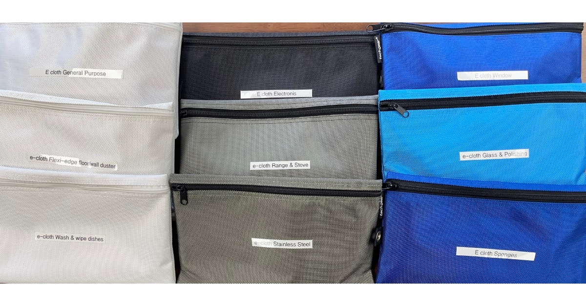 Storing E-cloths in a labeled all purpose bag